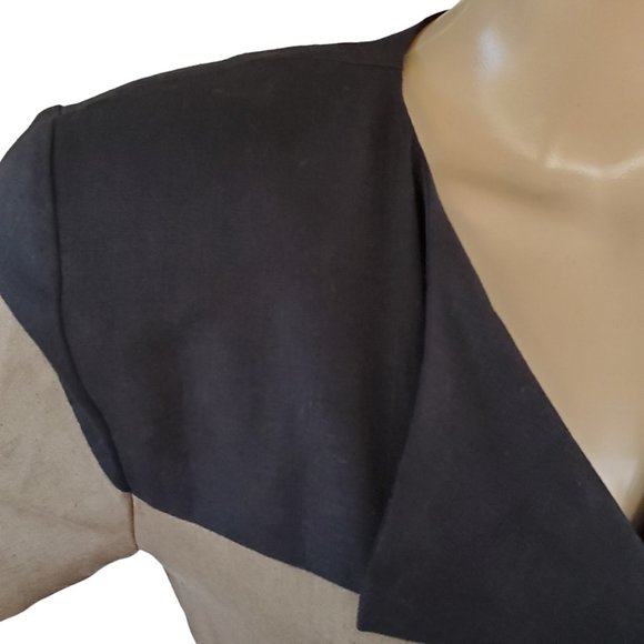 Vintage Midi Sheath Dress Women's 8 Button Front 40's Style V Neck Shoulder Pad - Picture 6 of 12